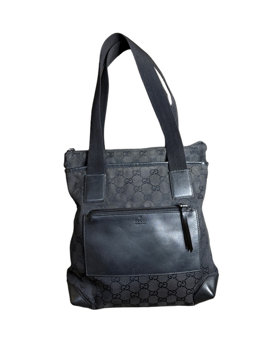 Gucci Handbags - Gucci Black GG Canvas Leather Trim Tote Shoulder Bag with COA